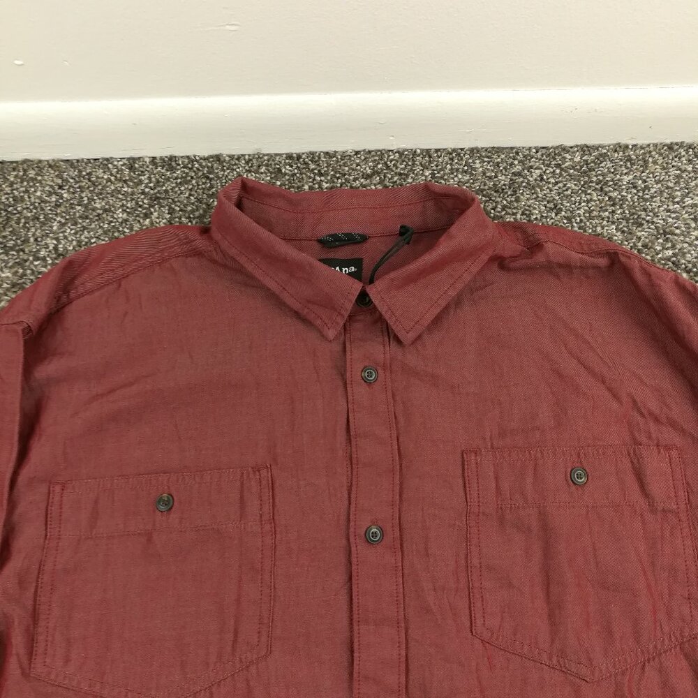 NWOT prAna Shirt Dolburg Flannel Organic Cotton L/S Button Red Mens 2XL Slim Fit